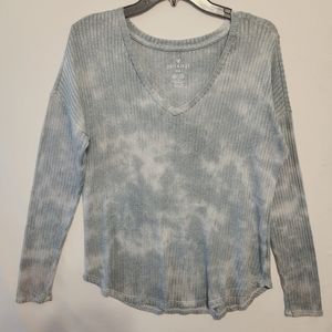 AEO Soft & Sexy Tie Dye Ribbed Vneck Long Sleeve Top